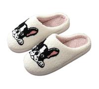Women's Men's Fuzzy Slippers Cats Dogs Pattern Cartoon Animal Memory Foam Cozy Plush Slip-On Comfortable Indoor/Outdoor Couple Shoes(Bulldog,UK 6.5)