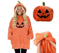 Womens Mens Halloween Costume - Halloween Hoodies Pumpkin Jumpers Orange Hoodie Micro Fleece Pumpkin Face Sweatshirts Hooded Flannel Pullover Jumpers Tops, Foldable into A Pillow