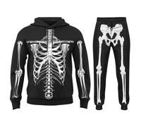 Women's & Men's Halloween Costume Skeleton Suit Complete Set with Ribbed Pattern on Chest and Bone Print on Legs Scary Black and White Skeleton Outfit for Scary Parties Cosplay Party Carnival
