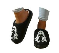 Women's Men's Halloween Slippers Washable Guest Slippers Cotton Linen Comfortable and Breathable Slip-on Sliders Warm Plush Bedroom Shoes for Hotel Casa Spa Autumn Winter Slippers