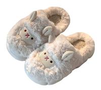 Women's Men's Lamb Head Animal Slippers Soft Warm Plush Fuzzy Sheep Shape House Shoes Open Back & Closed Back Non-slip Thick Sole(38/39 EU, WhiteB)