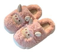 Women's Men's Lamb Head Animal Slippers Soft Warm Plush Fuzzy Sheep Shape House Shoes Open Back & Closed Back Non-slip Thick Sole(38/39 EU, PinkB)