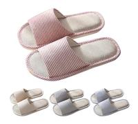 Women's Men's Linen Indoor Slippers - Breathable and Comfortable Lovers Slippers Non-Slip Comfortable Cotton Shoes Soft Floor Flat Slippers Winter Indoor Plush, red, 4 UK