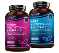 Women's & Men's Multivitamins and Minerals Bundle - Essential Active Vitamins and Minerals - 2 x 180 Tablets - High Strength Vegan Multivitamin Tablets for Men & Women - Made in The UK by Nutravita
