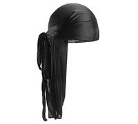 Women's Men's Pirate Headwrap Tail Bandanas Long Wide Straps Du-rag Cop Pirate Cap Wave Durags Hat, Satin, Black, One Size