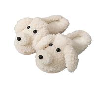 Women's Men's Plush Cartoon Dog Slippers - Autumn and Winter Pair of Shoes Creative Slippers Cute Household Shoes Felt Slippers Non-Slip Couples Slippers Plush Slippers, White, 4 UK