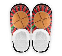 Womens Mens Slippers Soft Fuzzy Anti-Skid Sole Coral Fleece Travel House Slippers Warm Plush Bedroom House Shoes, Red Casino Roulette, Large