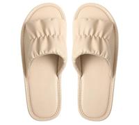 Women's Men's Soft PU Leather Slippers Open Toe Indoor Flat Sandals Comfort Non-Slip Couple House Shoes For Office Bedroom Living Room Guests Visitor(Beige,37/38 EU)
