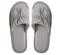 Women's Men's Soft PU Leather Slippers Open Toe Indoor Flat Sandals Comfort Non-Slip Couple House Shoes For Office Bedroom Living Room Guests Visitor(Grey,39/40 EU)
