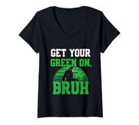 Women's Mens St Patricks Day Shirt Bigfoot Get Your Green On Bruh V-Neck T-Shirt