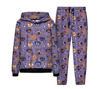 Women's Men's Tracksuit Full Set Novelty Pumpkin 3D Printed Hoodie and Joggers Set Halloween Costume Two Piece Set Sportswear