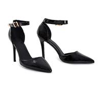 Womens Mens Unisex Ankle Strap Buckle Stiletto Heel Court Shoes Plus Size 9 10 11 12 (Black Patent, Numeric_11)