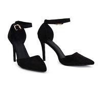 Womens Mens Unisex Ankle Strap Buckle Stiletto Heel Court Shoes Plus Size 9 10 11 12 (Black Suede, Numeric_11)
