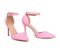 Womens Mens Unisex Ankle Strap Buckle Stiletto Heel Court Shoes Plus Size 9 10 11 12 (Pink Patent, Numeric_10)