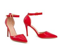 Womens Mens Unisex Ankle Strap Buckle Stiletto Heel Court Shoes Plus Size 9 10 11 12 (Red Patent, Numeric_11)