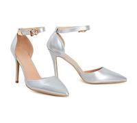 Womens Mens Unisex Ankle Strap Buckle Stiletto Heel Court Shoes Plus Size 9 10 11 12 (Silver Patent, Numeric_11)