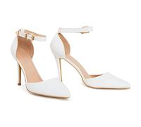 Womens Mens Unisex Ankle Strap Buckle Stiletto Heel Court Shoes Plus Size 9 10 11 12 (White Matte, Numeric_12)