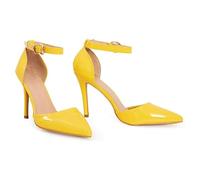 Womens Mens Unisex Ankle Strap Buckle Stiletto Heel Court Shoes Plus Size 9 10 11 12 (Yellow Patent, Numeric_10)