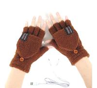 Women's & Men's USB Heated Gloves Knitting Hands Full & Half Heated Fingerless Heating Warmer with Button Washable Design, Mitten Winter Hands Warm Laptop Gloves (Brown)