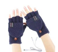 Women's & Men's USB Heated Gloves Knitting Hands Full & Half Heated Fingerless Heating Warmer with Button Washable Design, Mitten Winter Hands Warm Laptop Gloves (Navy)