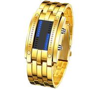 Women's Men's Watches Fashion Novelty Lava Red Blue LED Digital Stainless Steel Black Bracelet Watches, Binary -Gold, Digital