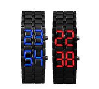Women's Men's Watches Fashion Novelty Lava Red Blue LED Digital Stainless Steel Black Bracelet Watches, Pack of 2, Digital