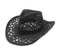 Women's Men's Western Cowboy Hat Mouldable Straw Hat Hollowed Sun Hat Cowboy Figure Set (Black, One Size)