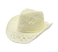 Women's Men's Western Cowboy Hat Mouldable Straw Hat Hollowed Sun Hat Cowboy Figure Set (Yellow, One Size)