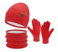 Womens Mens Winter Beanie Hats Scarf Touchscreen Gloves Set Warm Chenille Fleece Lined Skull Caps Neck Warmer Gifts for Women Men