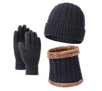 Womens Mens Winter Hats Scarf Touchscreen Gloves Set Warm Caps Neck Warmer for Women Men Scarf Gloves Hat for Men (Navy, One Size)