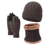 Womens Mens Winter Hats Scarf Touchscreen Gloves Set Warm Caps Neck Warmer for Women Men Scarf Gloves Hat (Coffee, One Size)