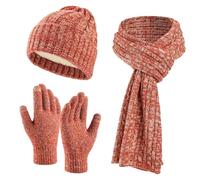 Womens Mens Winter Warm Hats Long Neck Scarf Touchscreen Gloves Set with Knit Caps for Women & Men Gloves Scarf Set for Boys (Red, One Size)