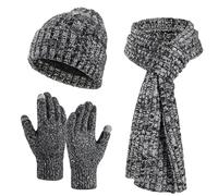 Womens Mens Winter Warm Hats Long Neck Scarf Touchscreen Gloves Set with Knit Caps for Women & Men Gloves Scarf Set for Boys (Black, One Size)
