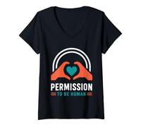 Women's Mental Emotional Wellness Permission to Be Human V-Neck T-Shirt