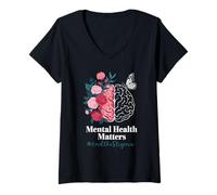 Womens Mental Health Matters EndtheStigma Butterfly Brain Awareness V-Neck T-Shirt