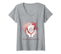 Women's Mental Health Matters Heart Brain Awareness V-Neck T-Shirt