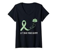 Women's Mental Health Matters Let Your Mind Bloom MHAM Awareness V-Neck T-Shirt