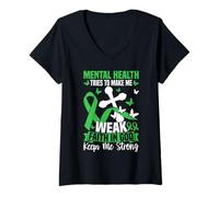 Womens Mental Health Tries To Make Me Weak Faith In God Keeps Me V-Neck T-Shirt