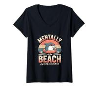 Women's Mentally At The Beach Physically Overwhelmed V-Neck T-Shirt