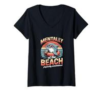 Women's Mentally At The Beach Physically Overwhelmed V-Neck T-Shirt
