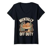 Women's Mentally Off Duty Camping Bear V-Neck T-Shirt