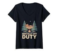 Women's Mentally Off Duty Camping Capybara V-Neck T-Shirt