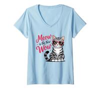 Women's Meow is The New Wow Cat Lovers V-Neck T-Shirt