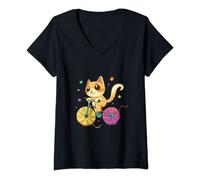 Womens Meow on Wheels Cute Cat Bike Wool for Cat and Cycling Lovers V-Neck T-Shirt