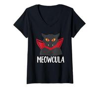 Womens Meowcula Funny Halloween Cat Vampire Dracula Kitty Lover V-Neck T-Shirt