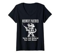 Women's Meowdy Partner Cat You've Just Buttered Your Last Biscuit V-Neck T-Shirt
