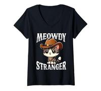 Womens Meowdy Stranger Cowboy Cat V-Neck T-Shirt