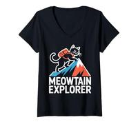 Womens Meowtain Explorer Cat Mountain Adventure V-Neck T-Shirt
