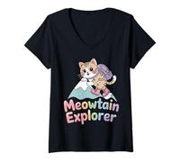 Womens Meowtain Explorer Cat Mountain Adventure V-Neck T-Shirt