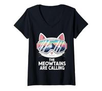 Womens Meowtains are Calling Funny Skiing Cat Lover Humor Ski Squad V-Neck T-Shirt
